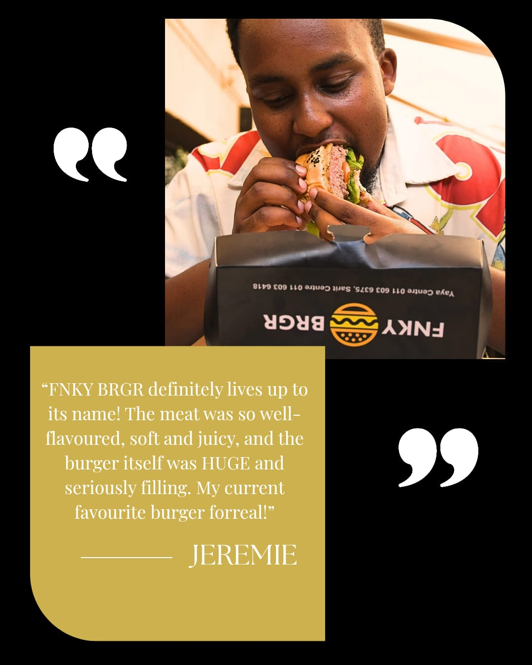 FNKY BRGR testimonial from Jeremie
